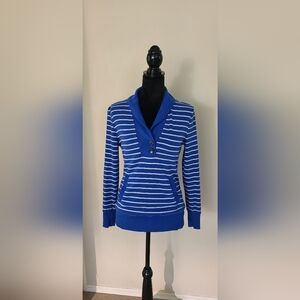 Banana Republic Blue and White Striped Cowl Neck Sweater